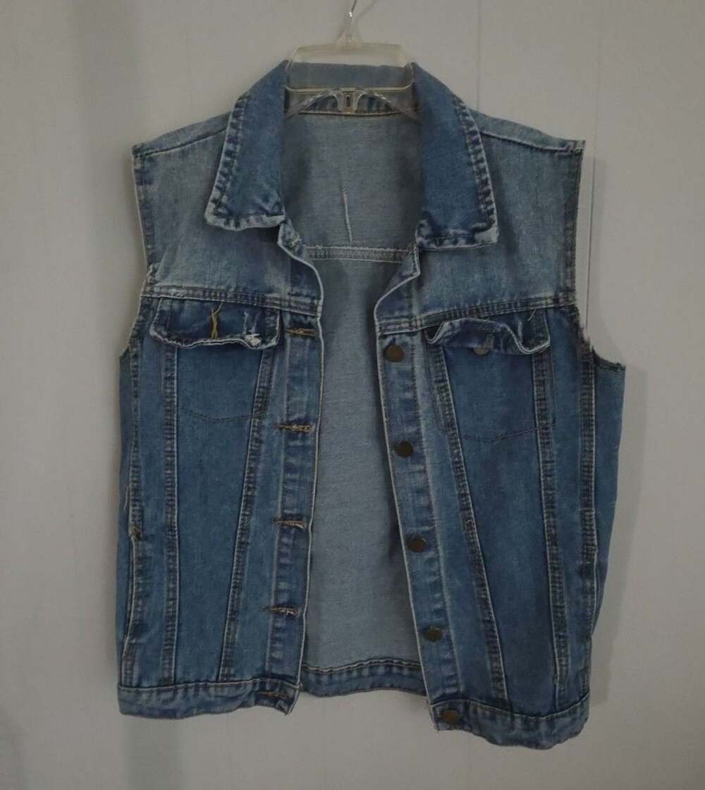 Vintage Distressed Blue Denim Vest Large